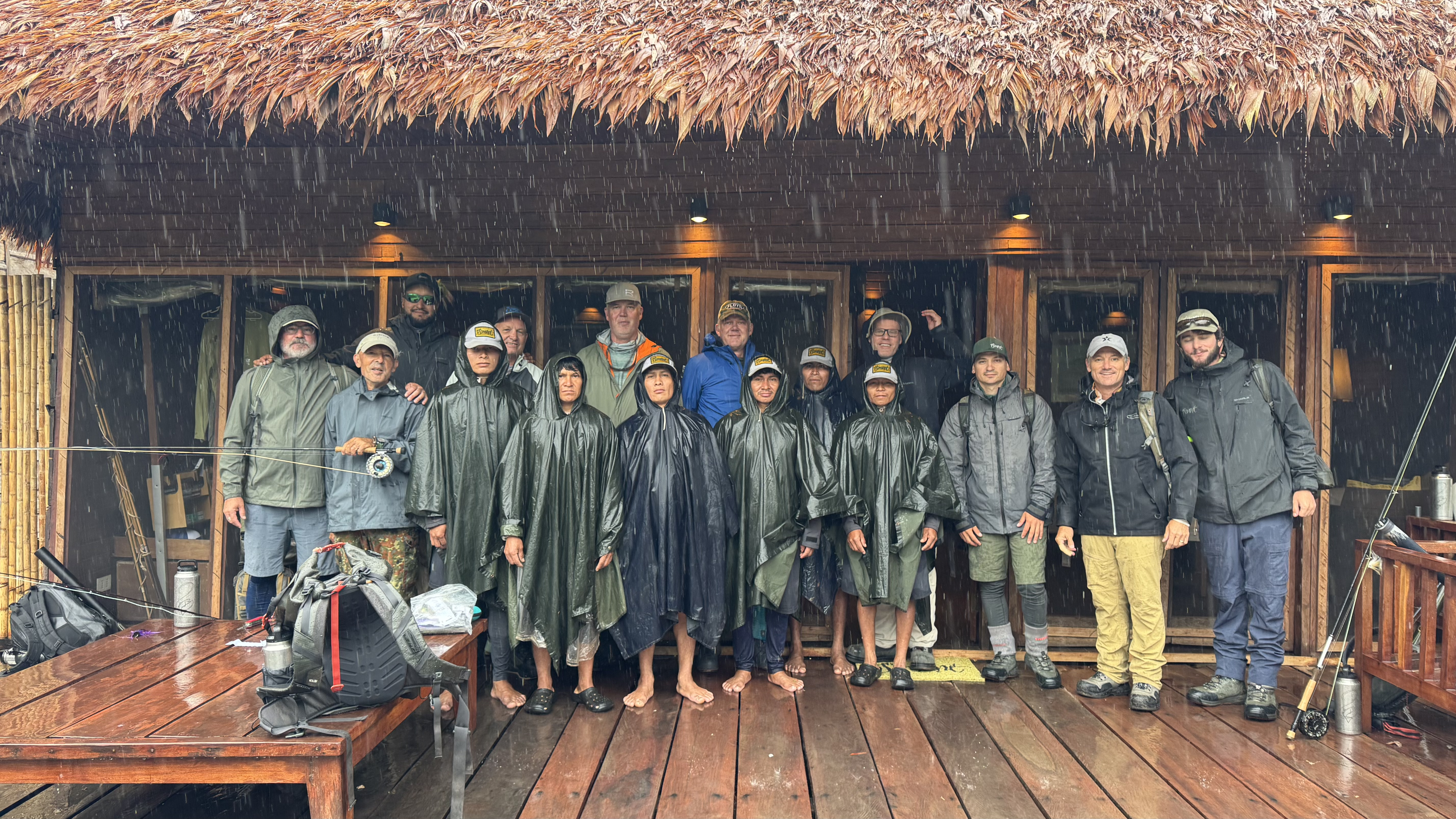 The group in ponchos, waiting out the rain
